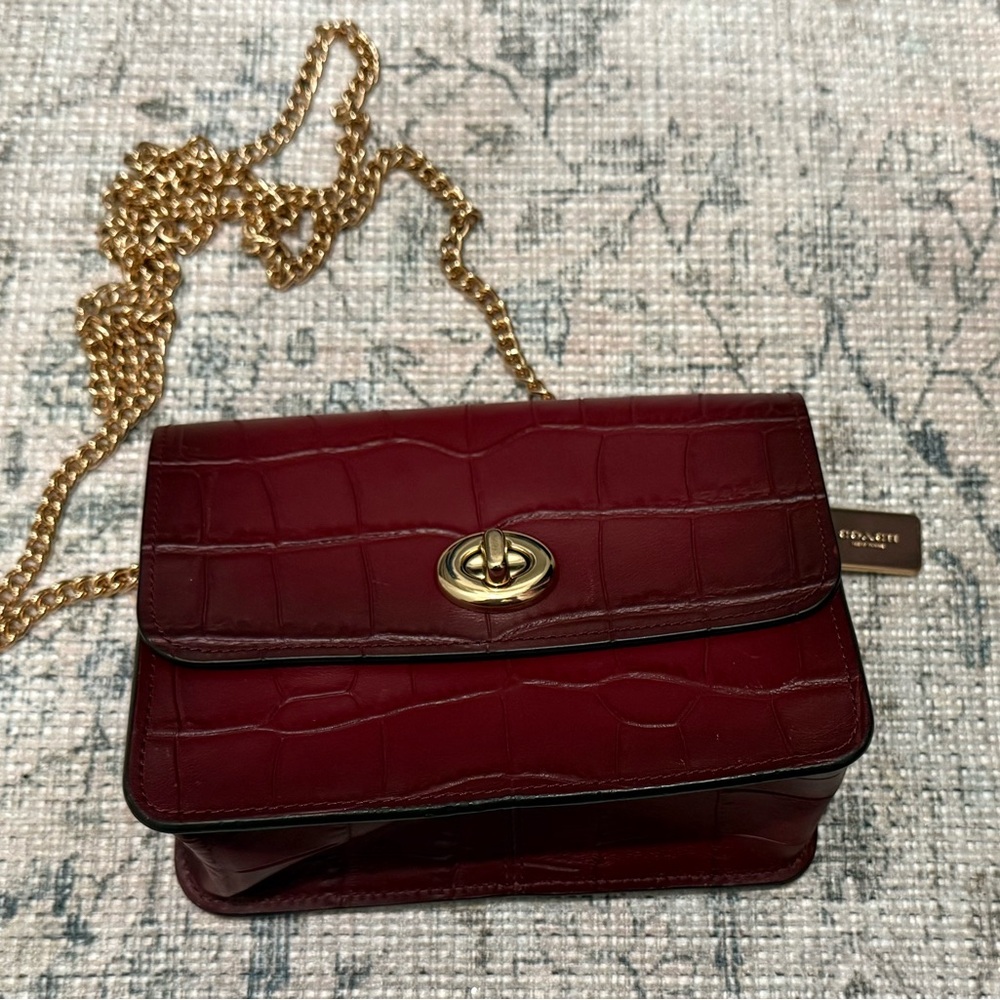 Coach Burgundy Crossbody Bag with Gold Chain